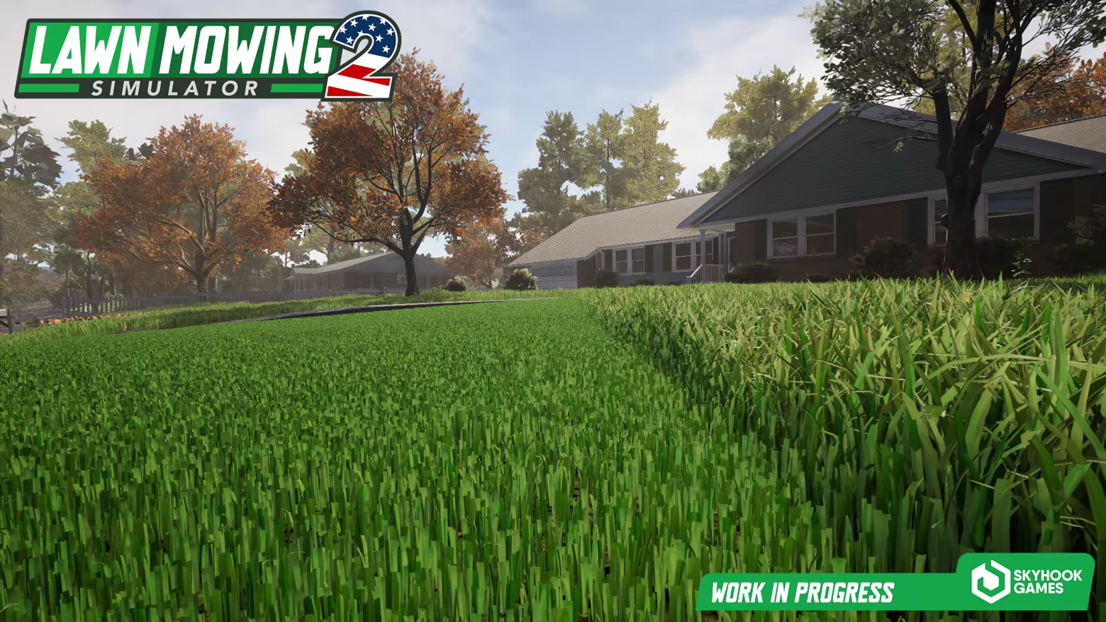 LMS2 work-in-progress grass scene with short lawn on the left and taller grass on the right