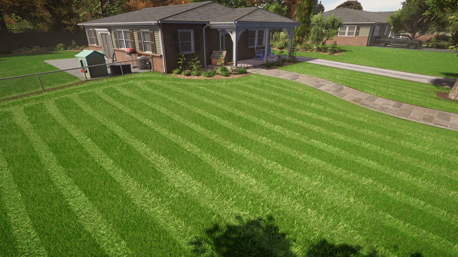 Official LMS2 lawn with visible parallel mowing lanes
